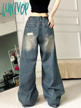 Lunivop Women’s American Wide Leg Washed Distressed Jeans Summer Autumn New Chic Fashion Female